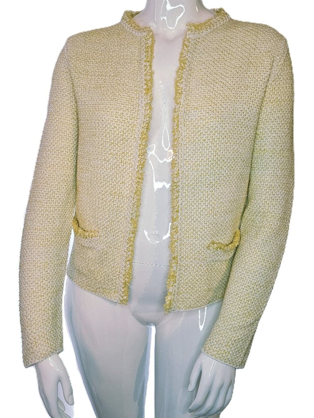 MASSIMO DUTTI Yellow & White Tweed Italian Yarn Knit Cardigan/Blazer Size XL